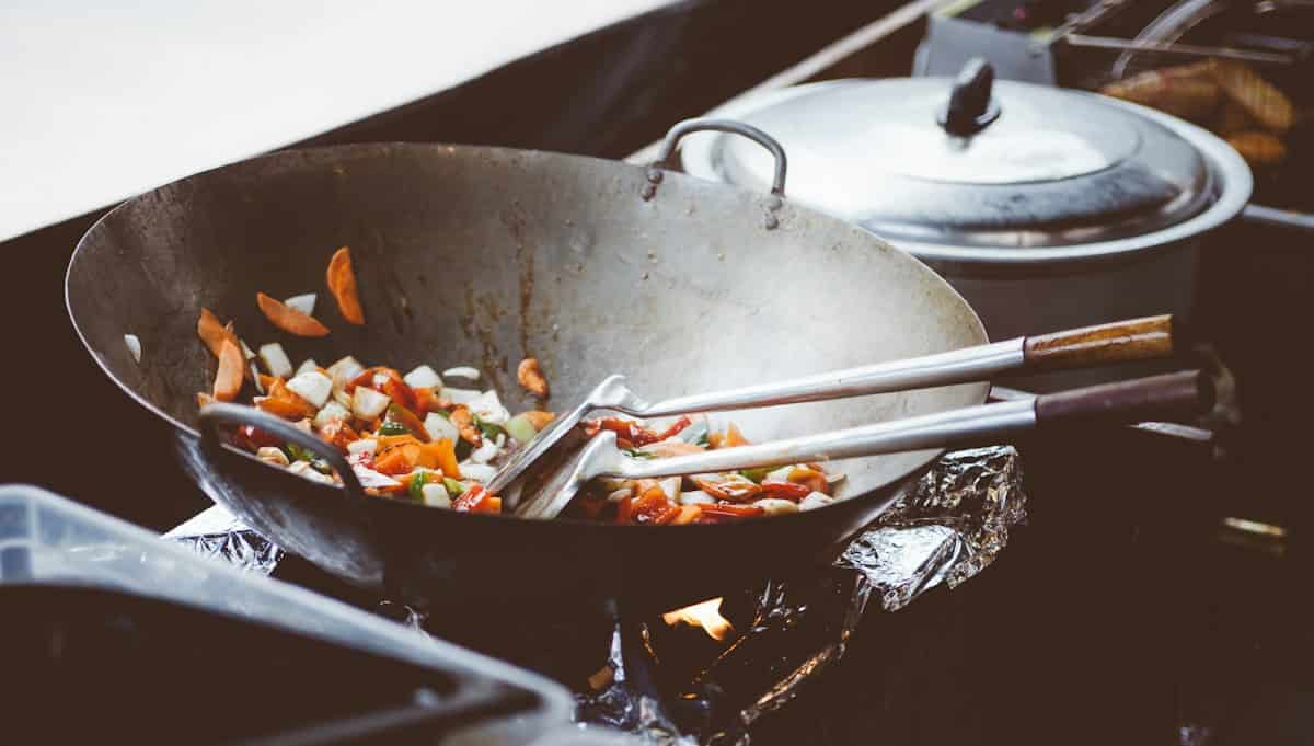 Wok pan used for stir-fry cooking, illustrating the wok guide